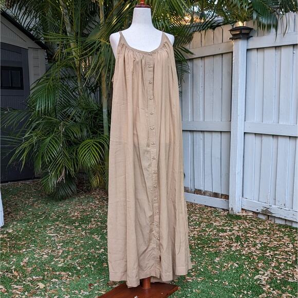 Doen Nevita Belted Organic Cotton Blend Tan Midi Dress, size XL - Picture 3 of 5